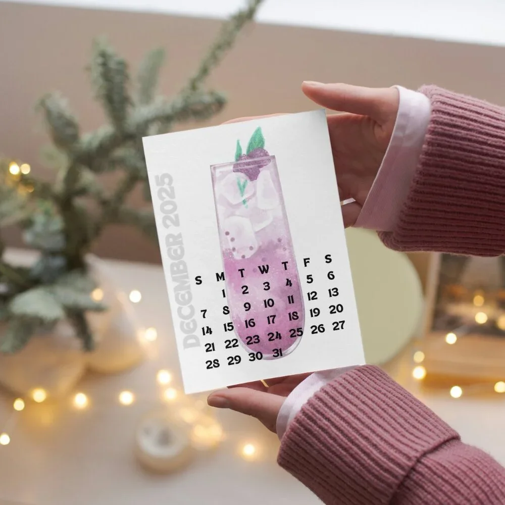 NEW 2025 Cocktails Delight Desk Calendar Print Cards - Calendar Card Refills